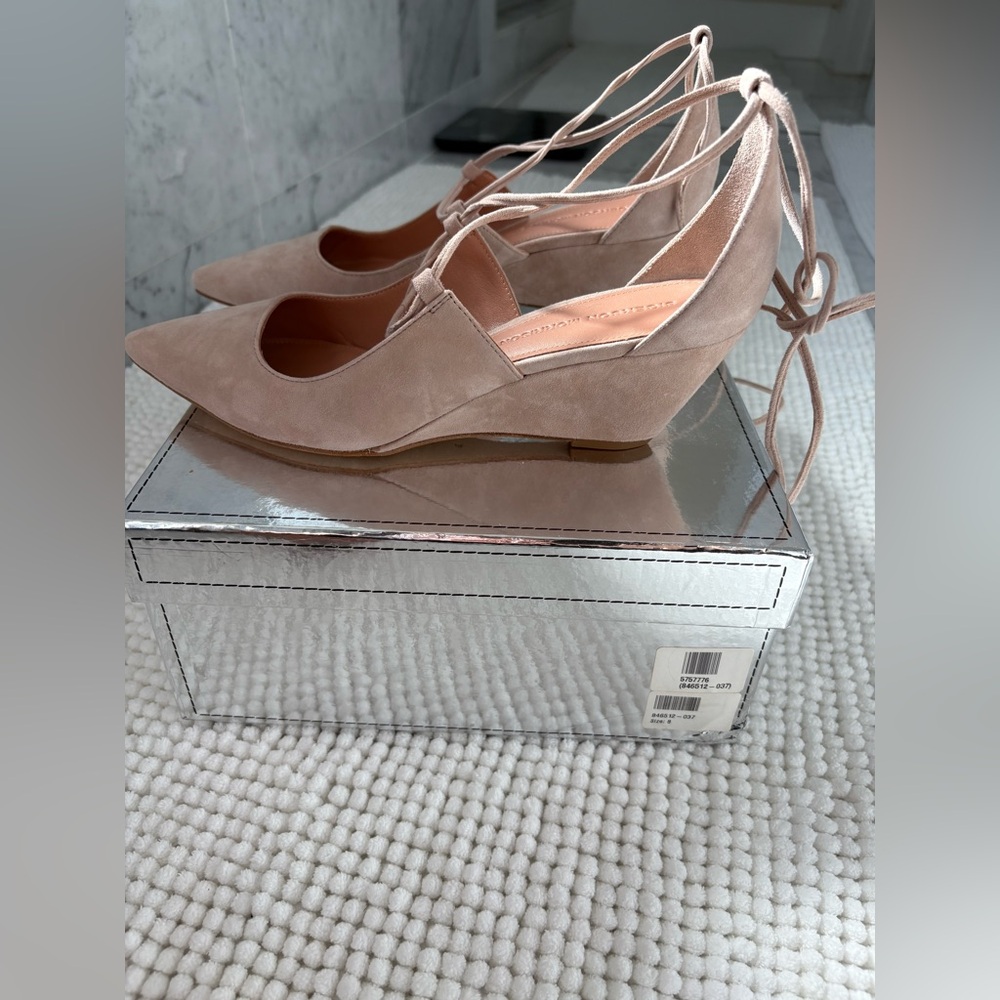 Sigerson Morrison Belle Nude Women's Lace-Up Suede Wedge Shoes ✨BRAND NEW✨